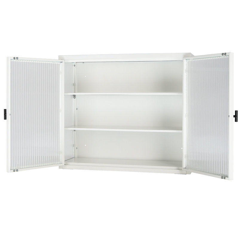 NRANTUM Double Glass Door Wall Bathroom Cabinet With Detachable Shelves ...